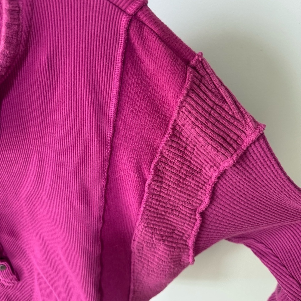 FREE PEOPLE FP MOVEMENT MAGENTA BACK TO ME LAYER CROPPED HENLEY SHIRT TOP S - Picture 4 of 8